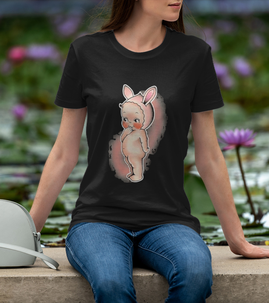 Kewpie Baby Bunny Rabbit Vintage Illustration Cute Pastel Pink Ears T-Shirt
