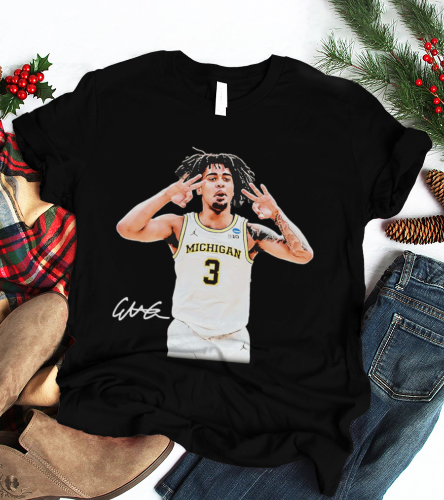 Michigan Wolverines Basketball Elliot Cadeau Jersey 3 Sign T-Shirt