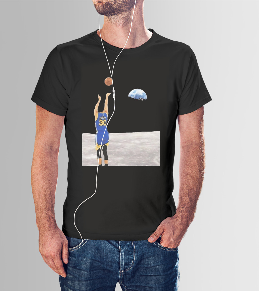 Stephen Curry 30 Shooting Basketball From Moon Earth View T-Shirt