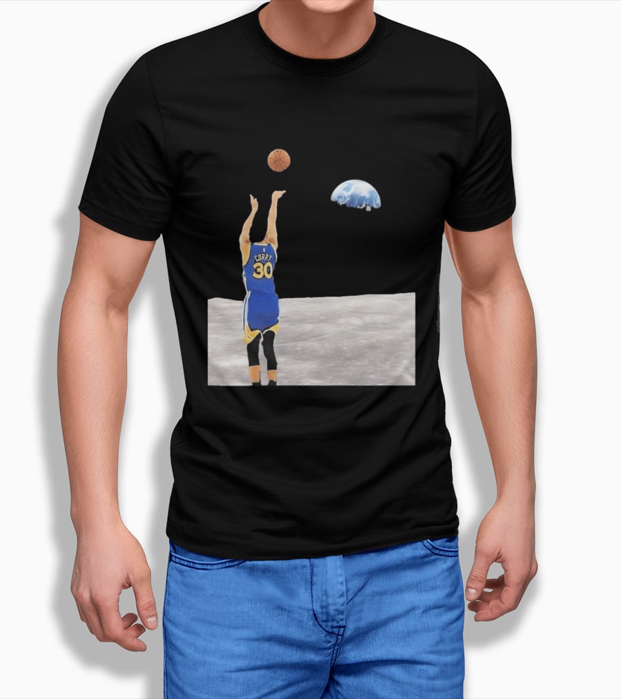 Stephen Curry 30 Shooting Basketball From Moon Earth View T-Shirt