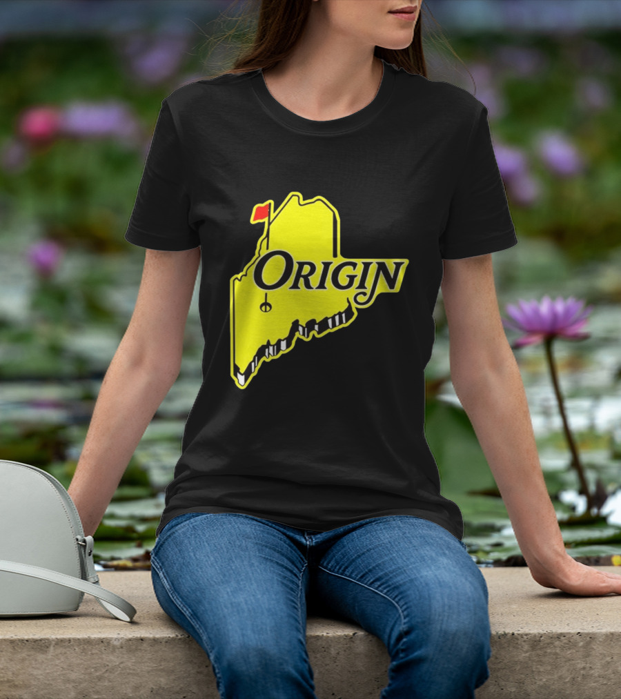 Origin USA Masters Golf Yellow Maine Flag Map T-Shirt