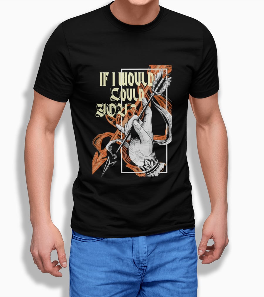 If I Would Could You Retro Hand Drawn Arrow Motif T-Shirt