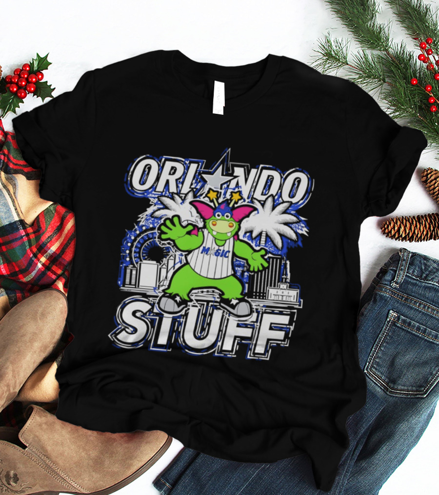 Orlando Magic Stuff NBA Mascot With Star Palms And City Skyline T-Shirt