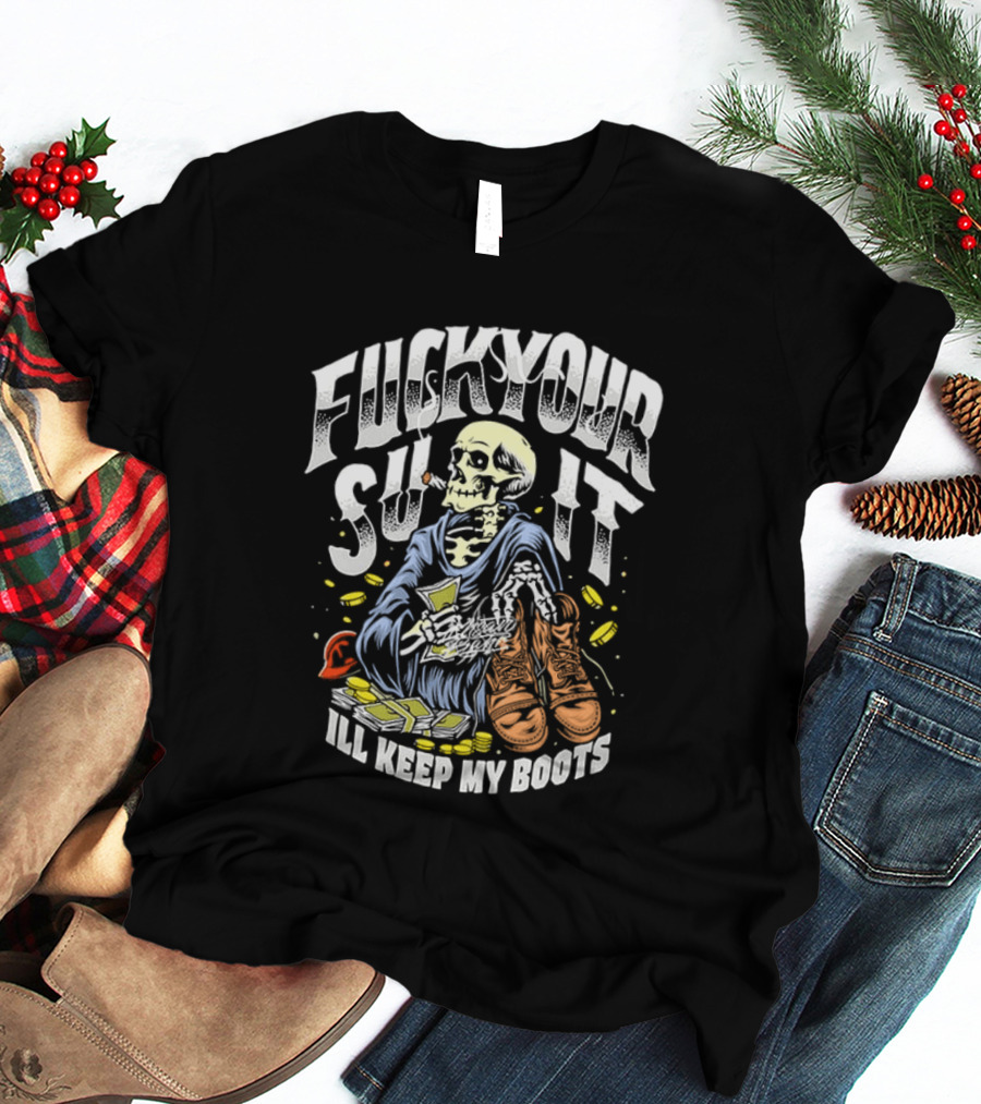F*** Your Suit I'll Keep My Boots Pizza Monster Streetstyle Skeleton Smoking Playing Cards T-Shirt