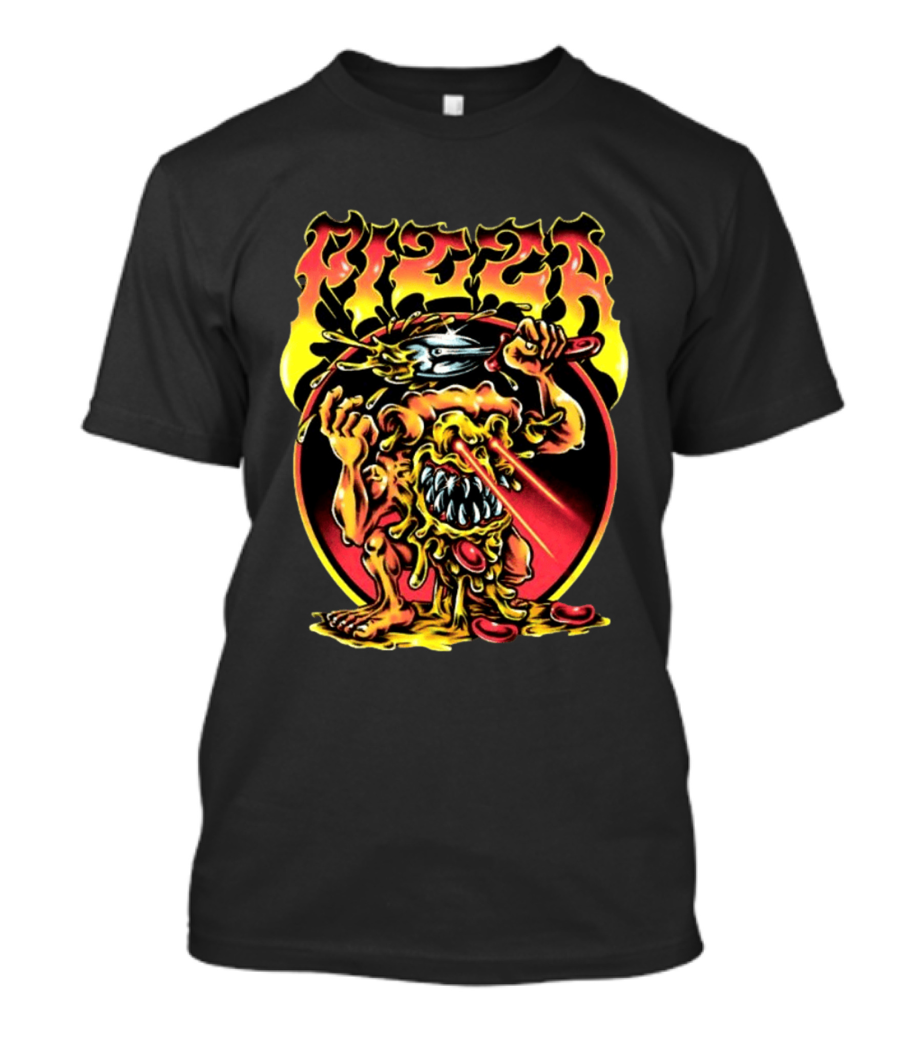 Pizza Monster Melting Laser Eyes Fiery Cheesy Creature T-Shirt