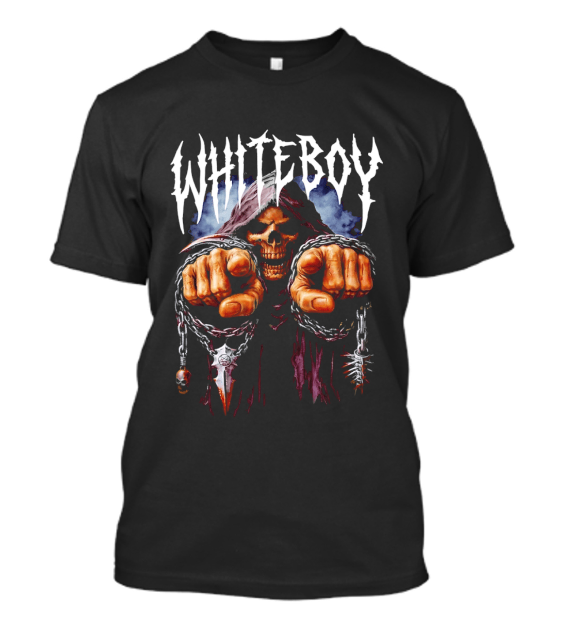 White Boy Grim Reaper Skeleton Chains T-Shirt