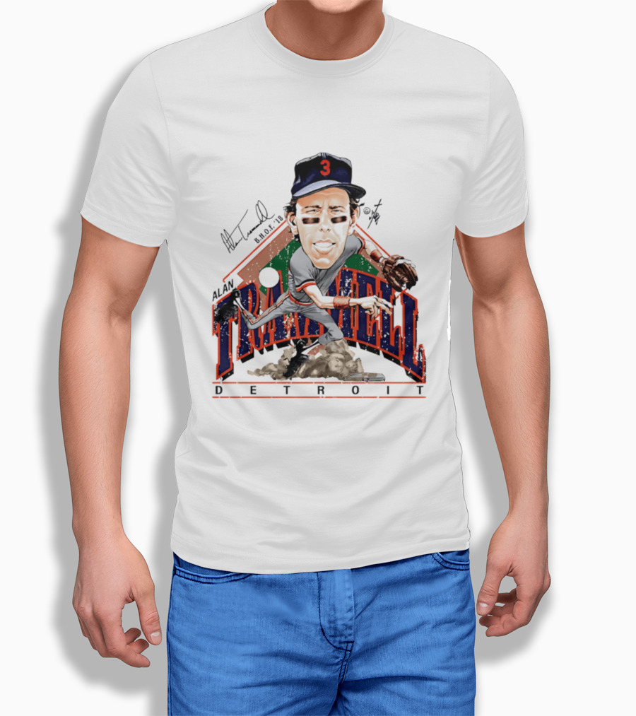 Alan Trammell Detroit Tigers Bruce Stark Collection Signed Caricature T-Shirt