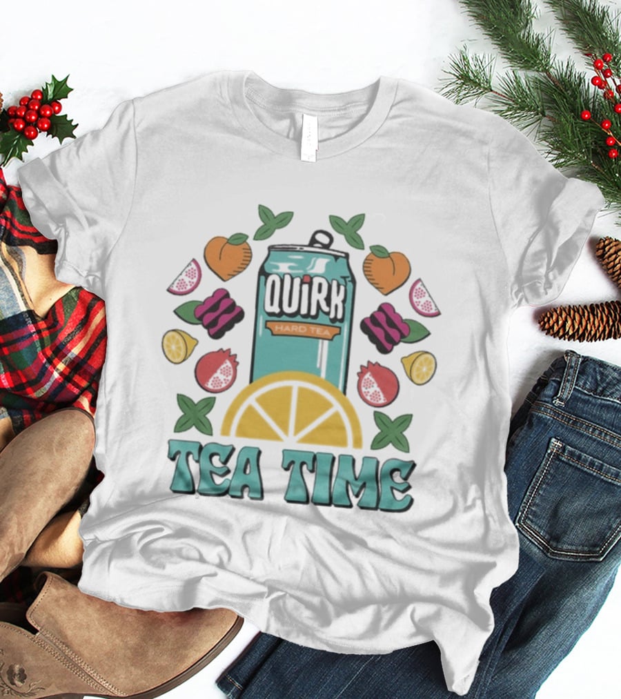 Quirk Tea Time White Teal Ringer Citrus Fruits Can T-Shirt