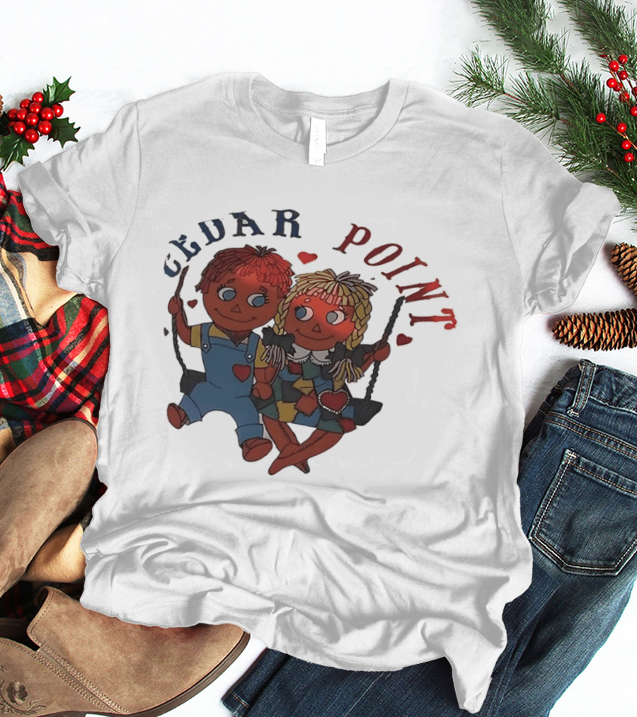 Cedar Point Raggedy Ann And Andy Dolls Swinging With Hearts T-Shirt