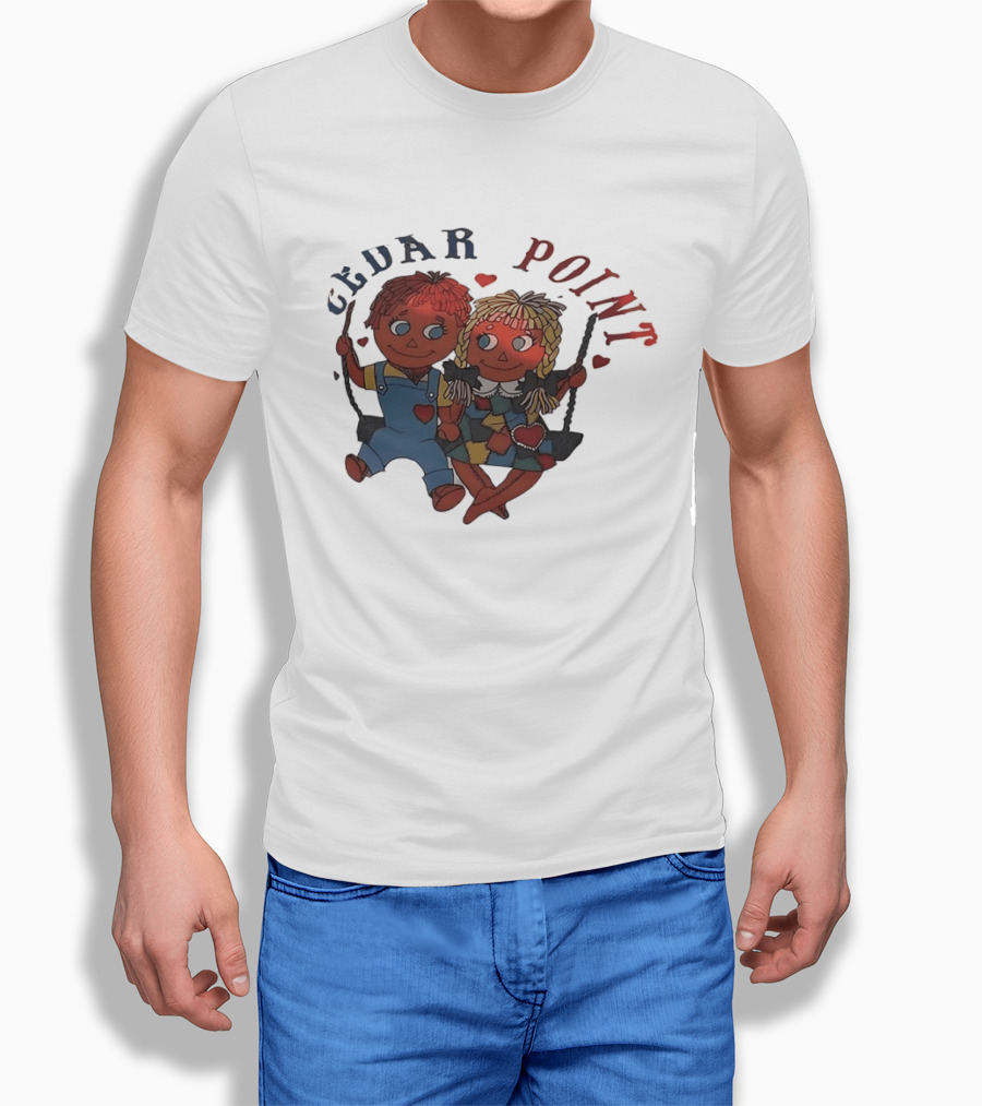 Cedar Point Raggedy Ann And Andy Dolls Swinging With Hearts T-Shirt