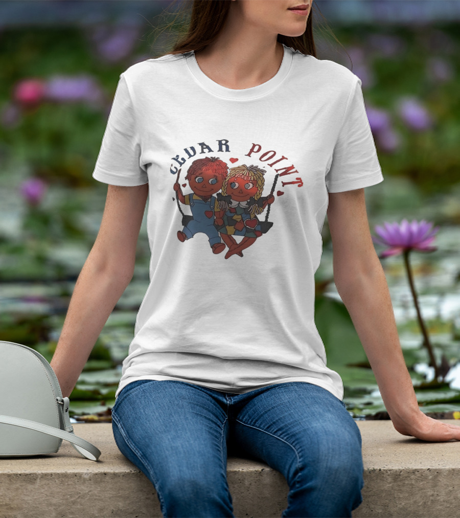 Cedar Point Raggedy Ann And Andy Dolls Swinging With Hearts T-Shirt