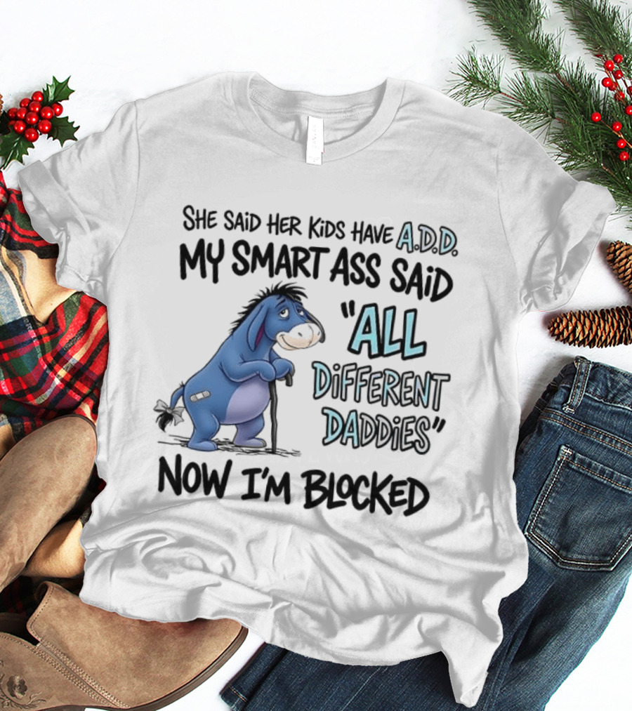 She Said Her Kids Have ADD My Smart Ass Said All Different Daddies Now I'm Blocked Eeyore T-Shirt