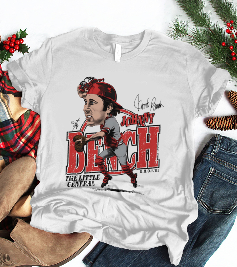 Johnny Bench Cincinnati The Little General Bruce Stark Collection HOF Caricature T-Shirt