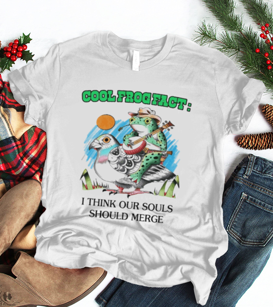 Cool Frog Fact I Think Our Souls Should Merge Frog Playing Banjo On Bird T-Shirt