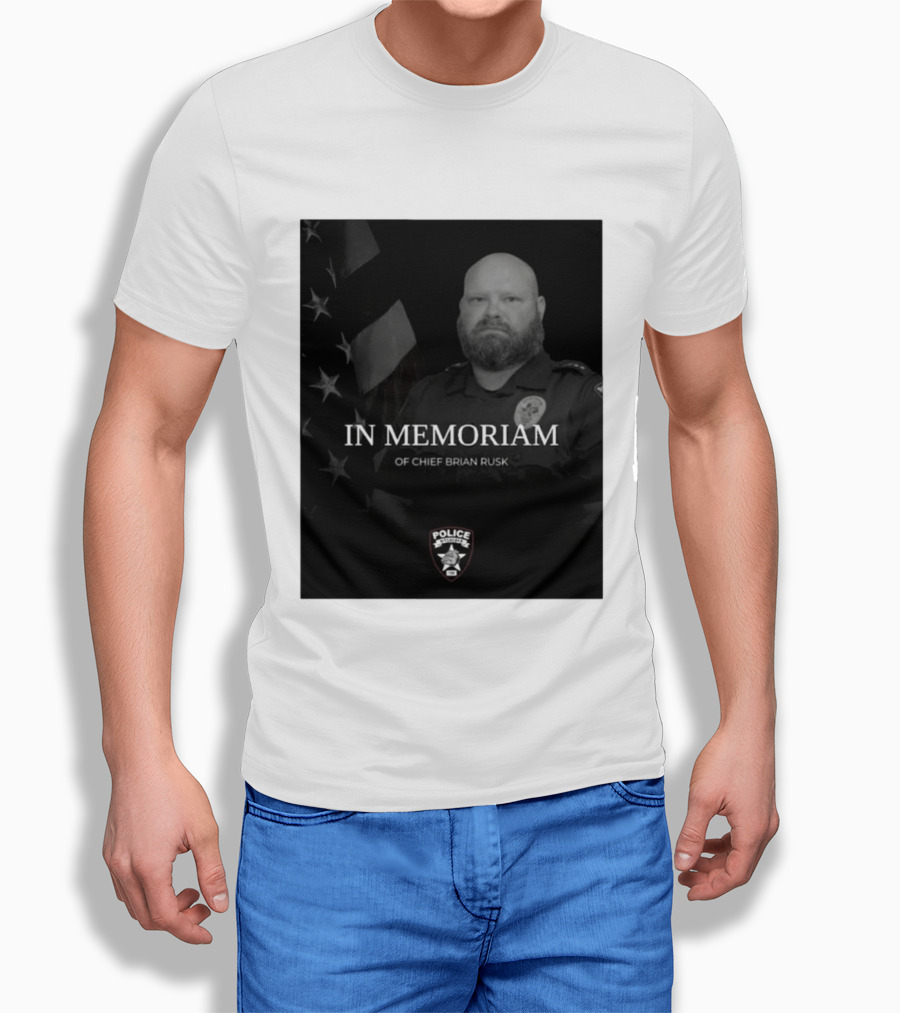 In Memoriam Of Chief Brian Rusk Police Service Honor American Flag T-Shirt