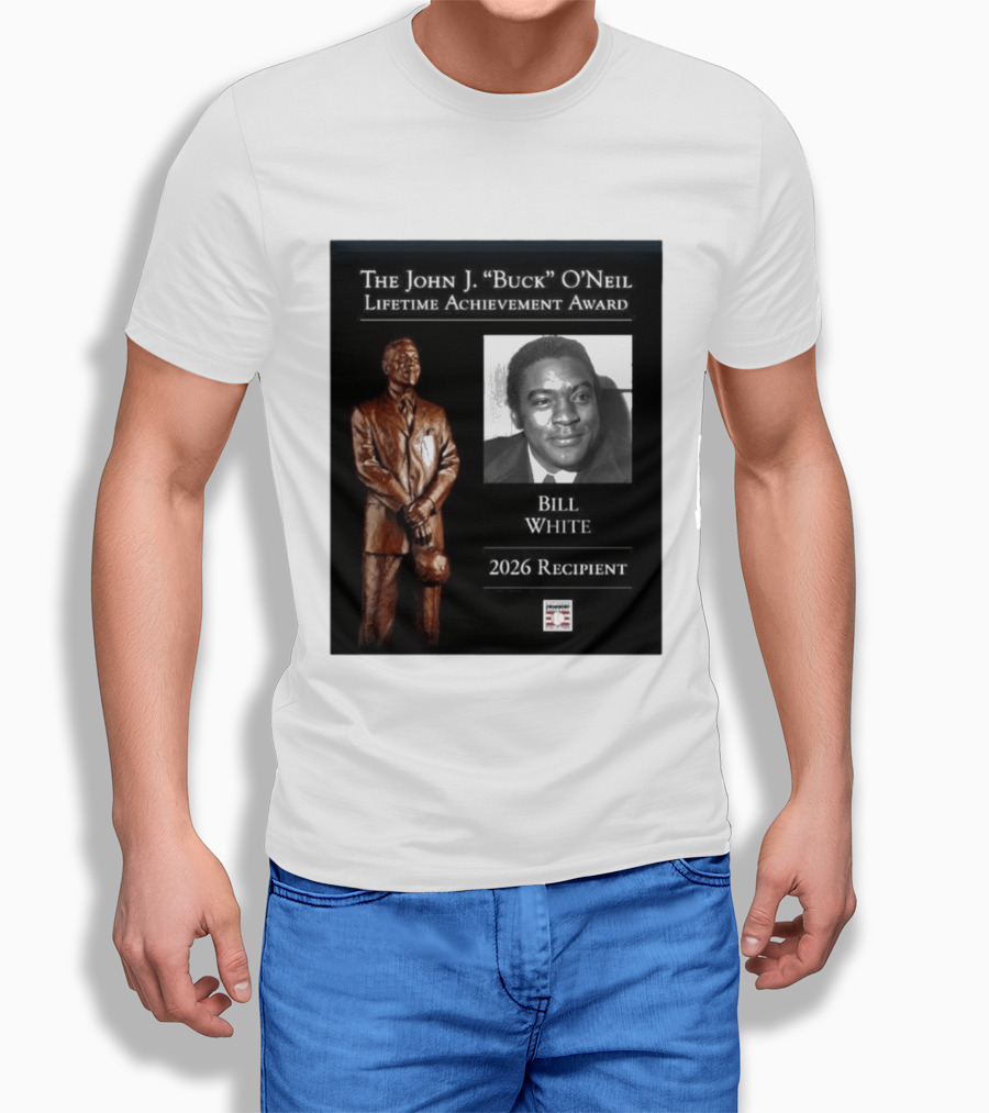 The John J. Buck O'Neil Lifetime Achievement Award Bill White 2026 Recipient National Baseball Hall Of Fame T-Shirt