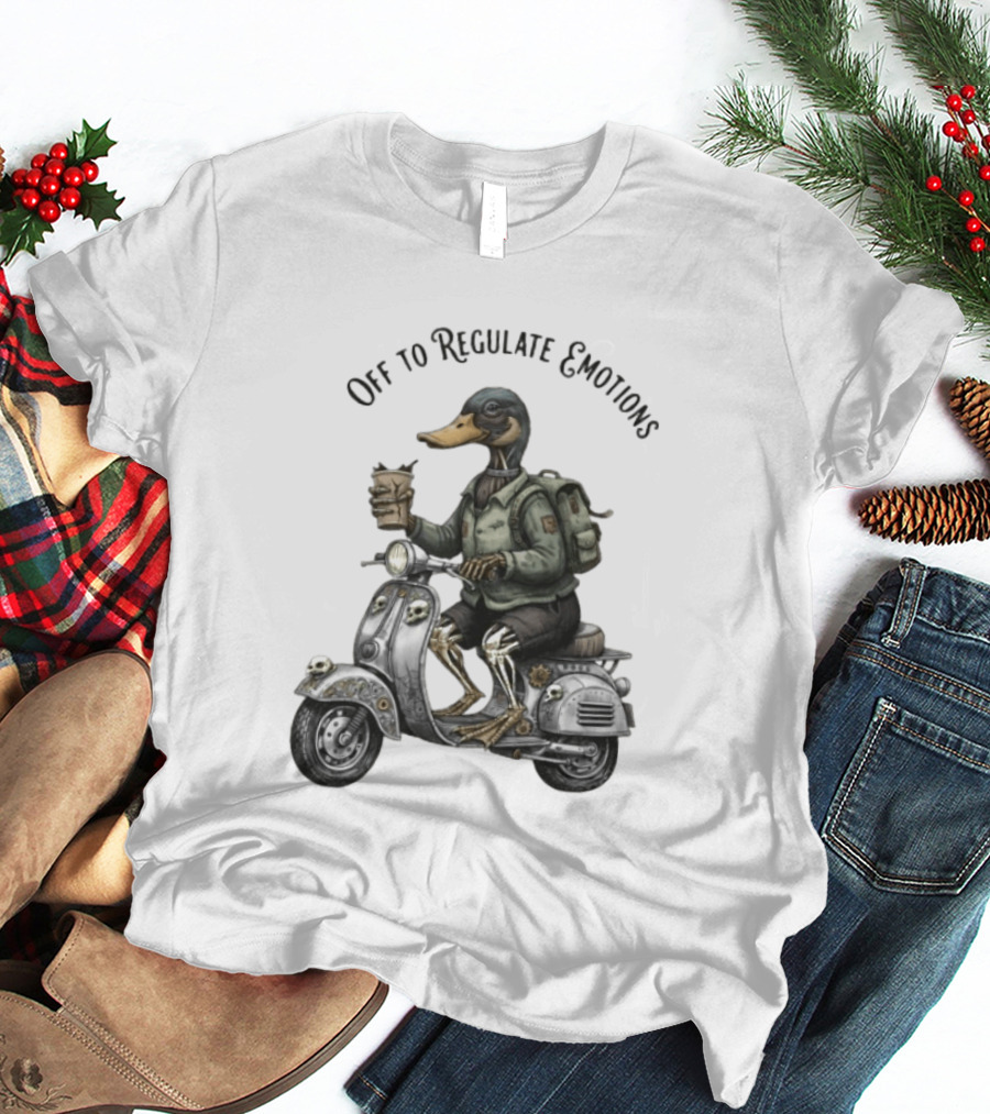 Zombie Duck Riding Scooter Off To Regulate Emotions T-Shirt