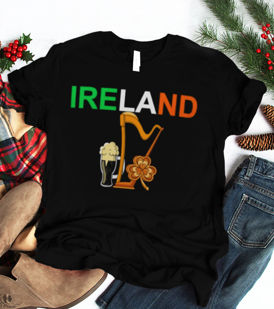 Ireland Heritage Land Harp Beer Clover T-Shirt