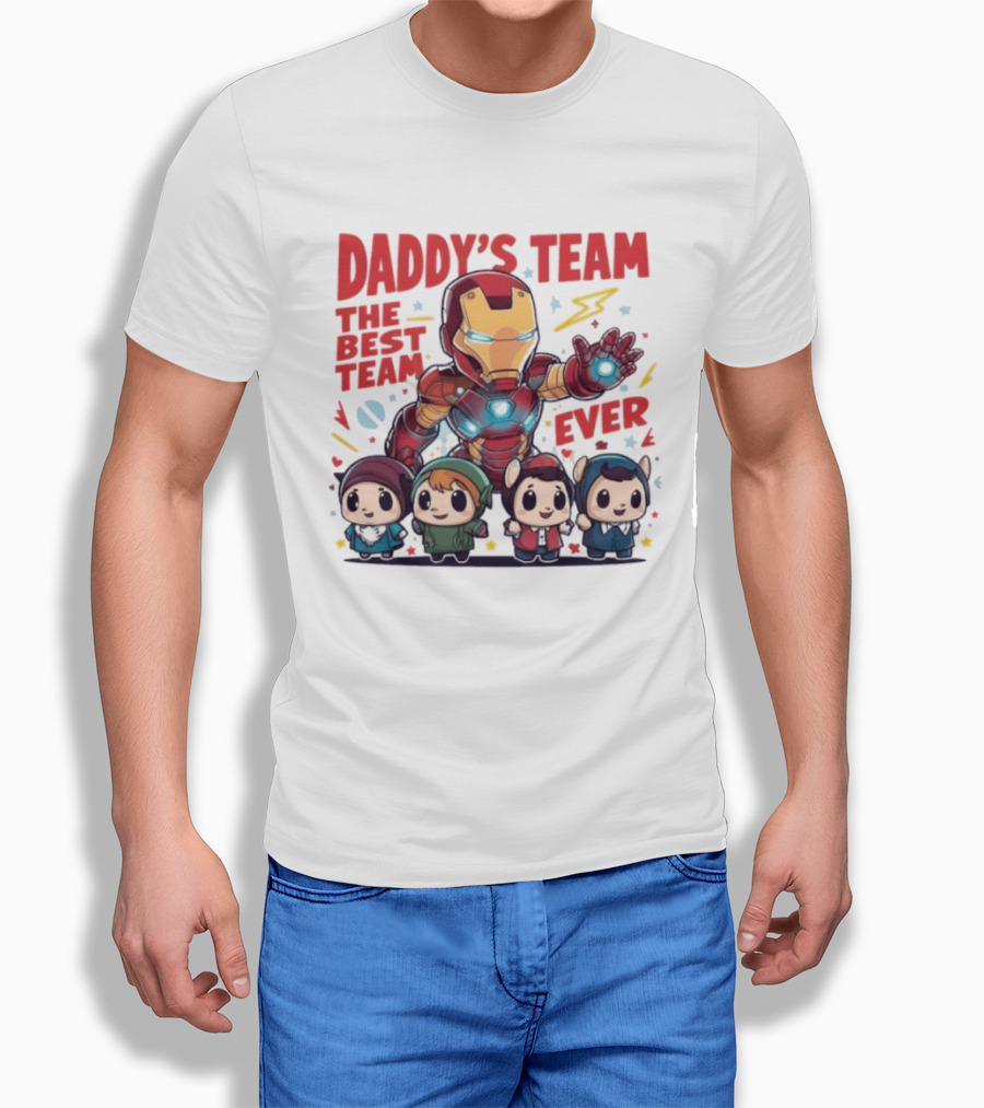 Daddys Team The Best Team Ever Superhero Dad Iron Man And Kids T-Shirt