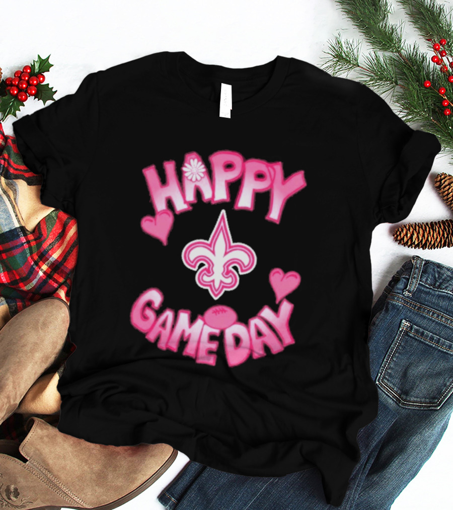 Valentine's Day Happy Gameday New Orleans Saints Fleur De Lis Heart 2025 T-Shirt
