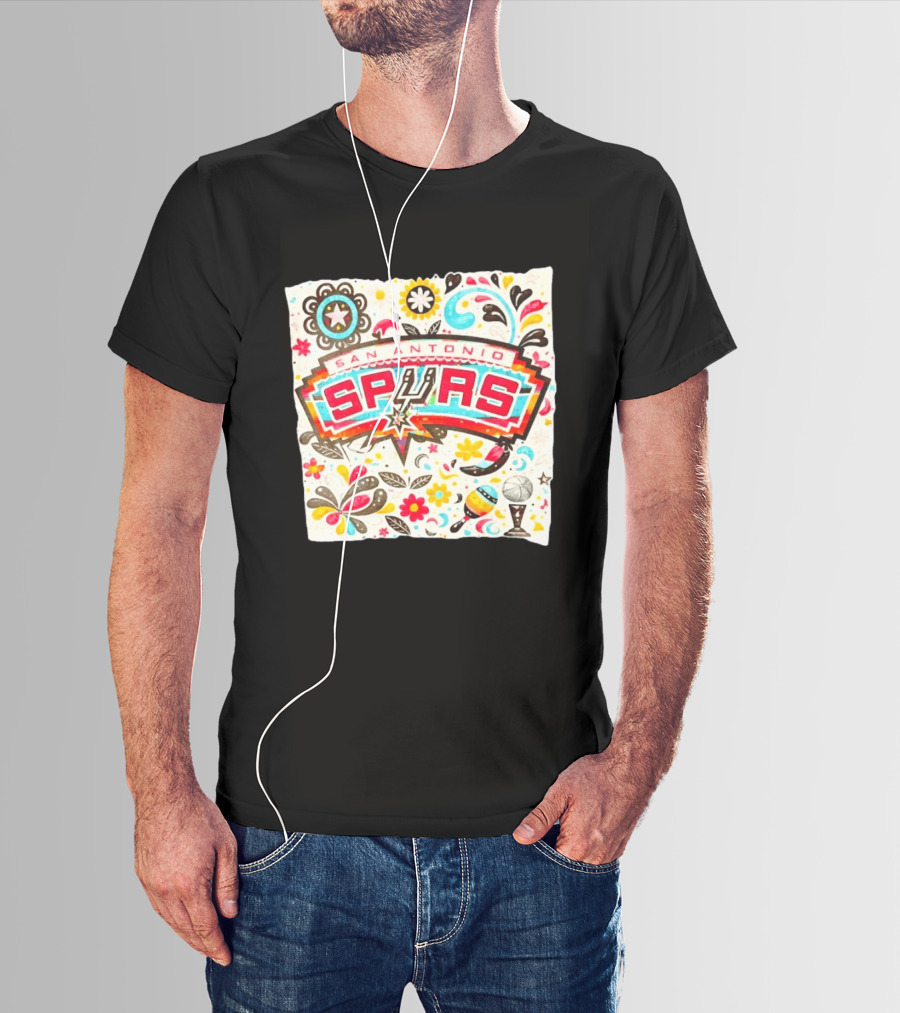 San Antonio Spurs NBA Floral Maracas Basketball Trophy Motif T-Shirt