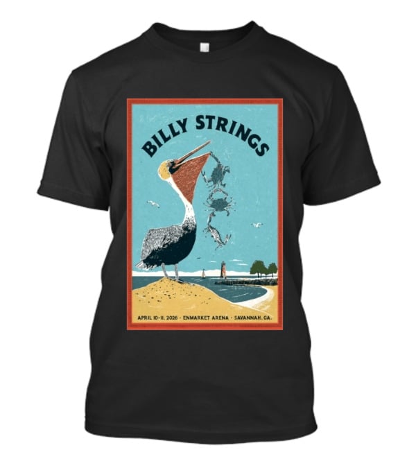 Billy Strings Enmarket Arena Savannah GA April 10 11 2026 Pelican With Lighthouse Ocean Scene T-Shirt