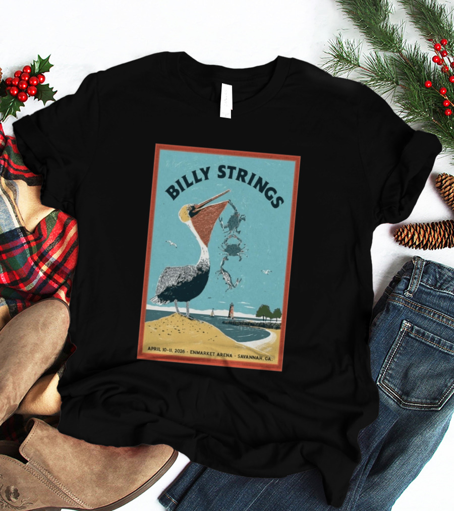 Billy Strings Enmarket Arena Savannah GA April 10 11 2026 Pelican With Lighthouse Ocean Scene T-Shirt