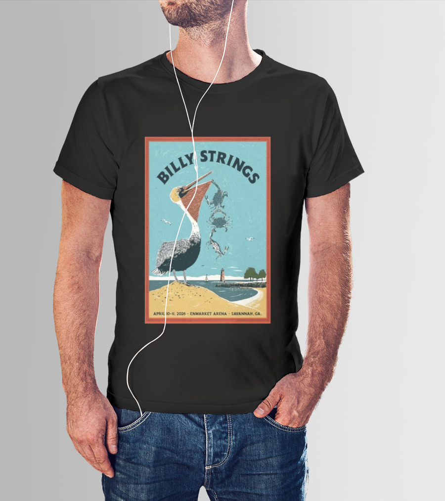 Billy Strings Enmarket Arena Savannah GA April 10 11 2026 Pelican With Lighthouse Ocean Scene T-Shirt