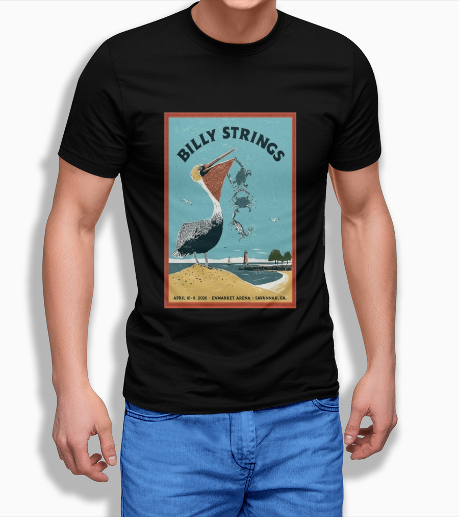 Billy Strings Enmarket Arena Savannah GA April 10 11 2026 Pelican With Lighthouse Ocean Scene T-Shirt