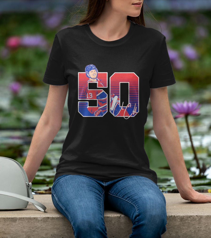 Cole Caufield 50 Goal Montreal Number 13 Hockey Player Signature T-Shirt