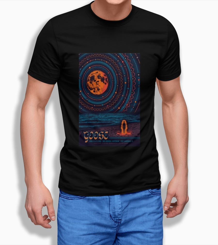 Goose War Memorial Auditorium April 14 15 2026 Fort Lauderdale Concert Retro Cosmic Moon And Beach T-Shirt