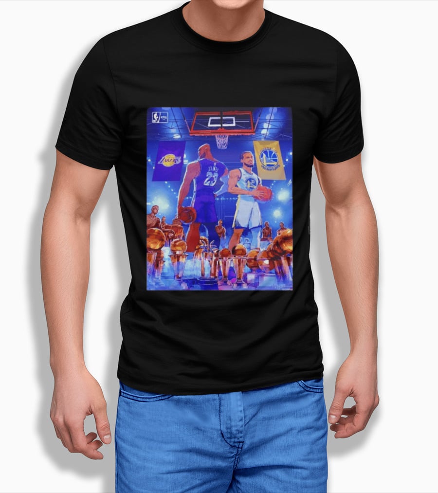 LeBron James Lakers Stephen Curry Warriors NBA Players With Championship Trophies T-Shirt