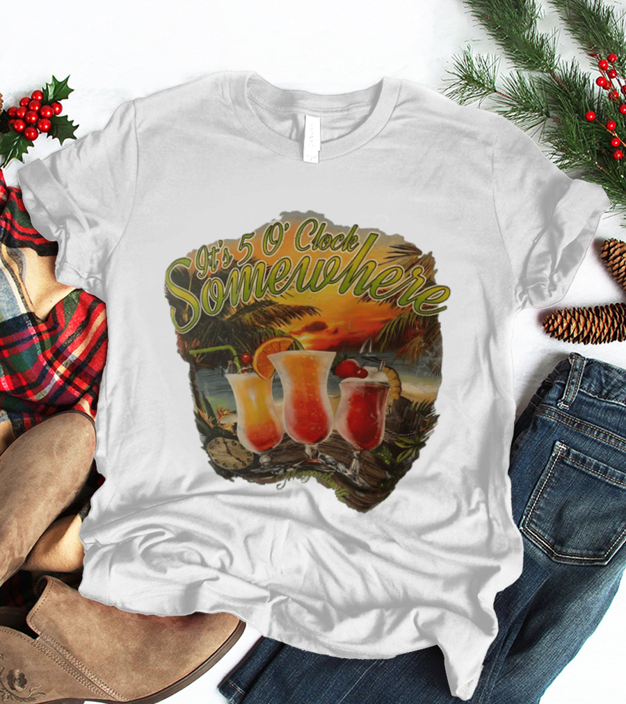 It's 5 O' Somewhere Tropical Sunset Cocktails And Palm Trees T-Shirt