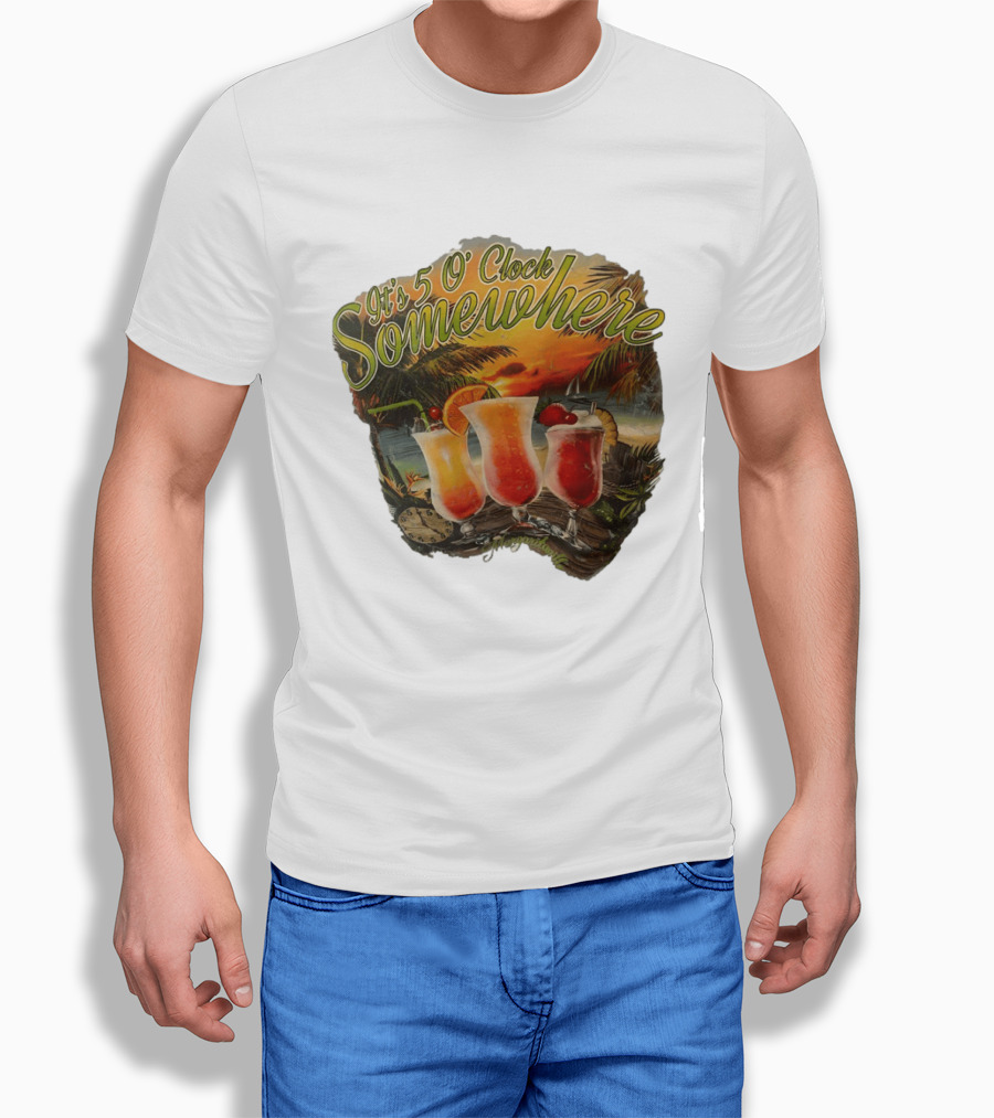 It's 5 O' Somewhere Tropical Sunset Cocktails And Palm Trees T-Shirt