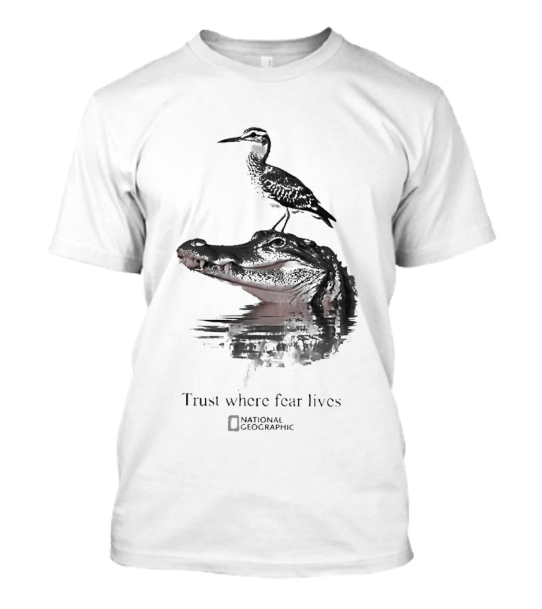 National Geographic Trust Where Fear Lives Alligator And Bird T-Shirt