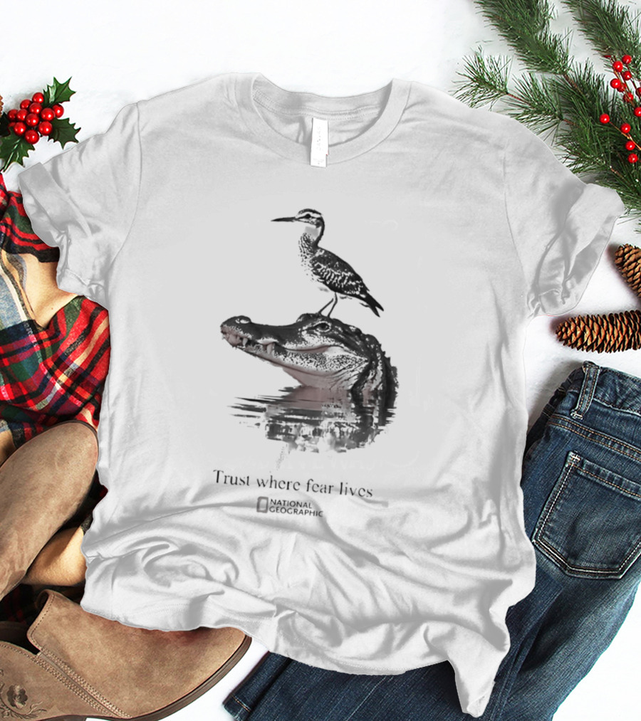 National Geographic Trust Where Fear Lives Alligator And Bird T-Shirt