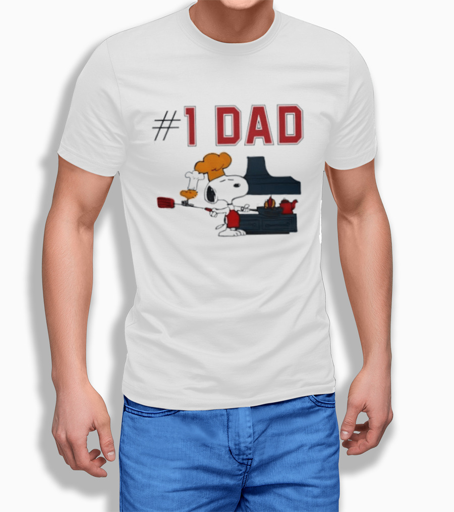 Snoopy #1 Dad BBQ Chef Cooking Grilling Peanuts Comic Strip T-Shirt