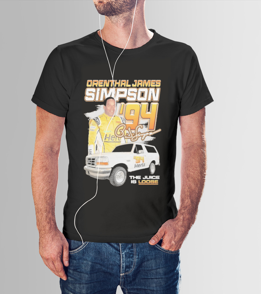 Orenthal James Simpson '94 The Juice Is Loose Hertz Racing T-Shirt