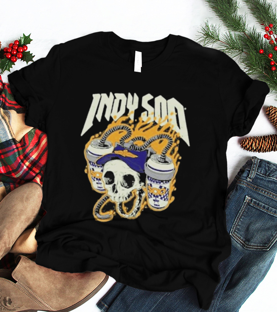 Indy 500 Skull With Flames And Racing Helmet T-Shirt