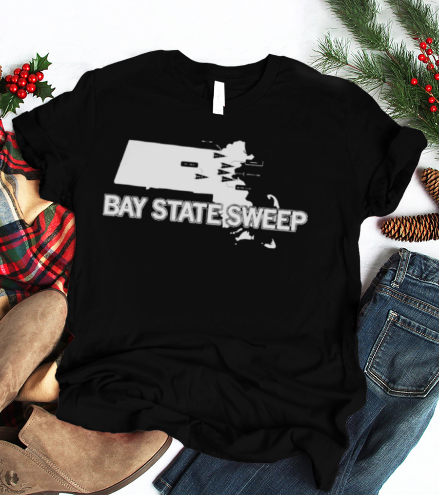Bay State Sweep Massachusetts Map Landmarks T-Shirt