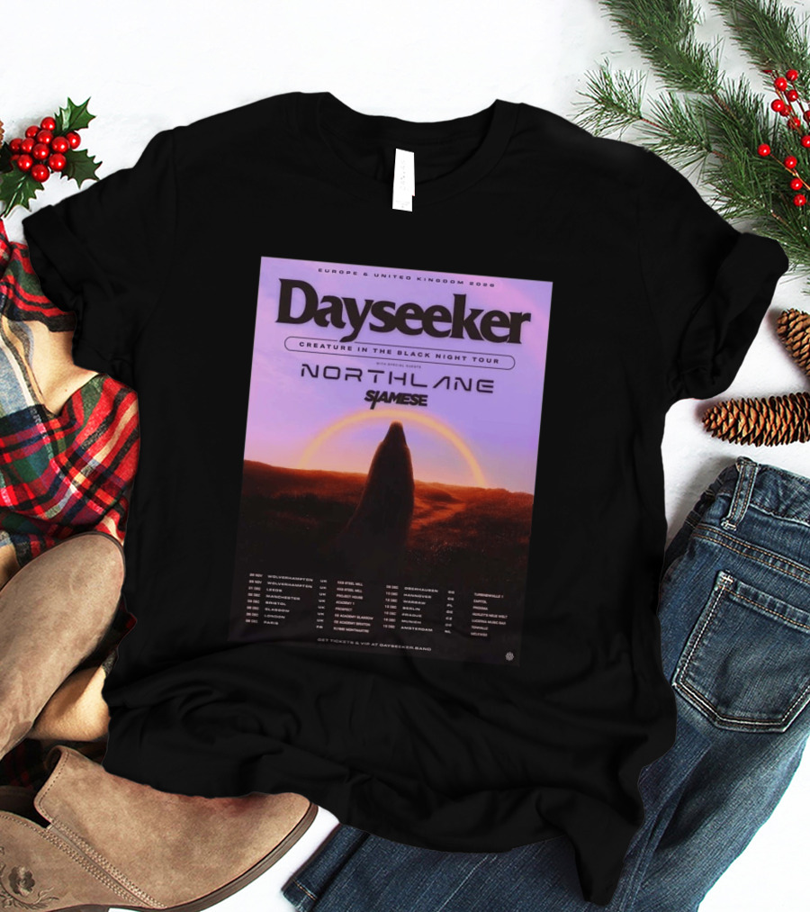 Dayseeker Europe UK 2026 Creature In The Black Night Tour With Northlane And Siamese T-Shirt