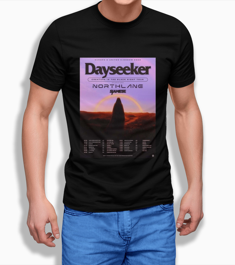 Dayseeker Europe UK 2026 Creature In The Black Night Tour With Northlane And Siamese T-Shirt