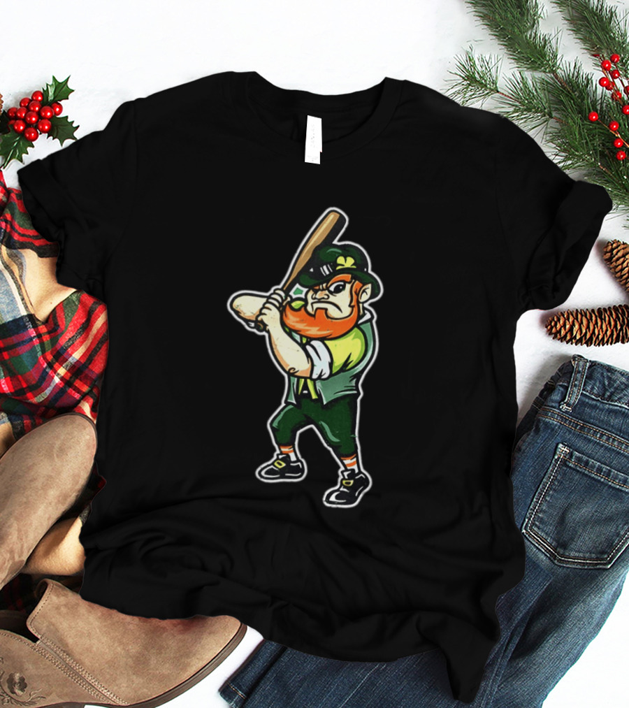 Leprechaun Saint Patrick's Day Baseball Player Iconic Irish T-Shirt