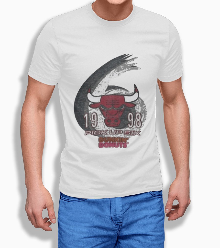 1998 Chicago Bulls Pick Up Six Dunkin' Donuts Promo T-Shirt