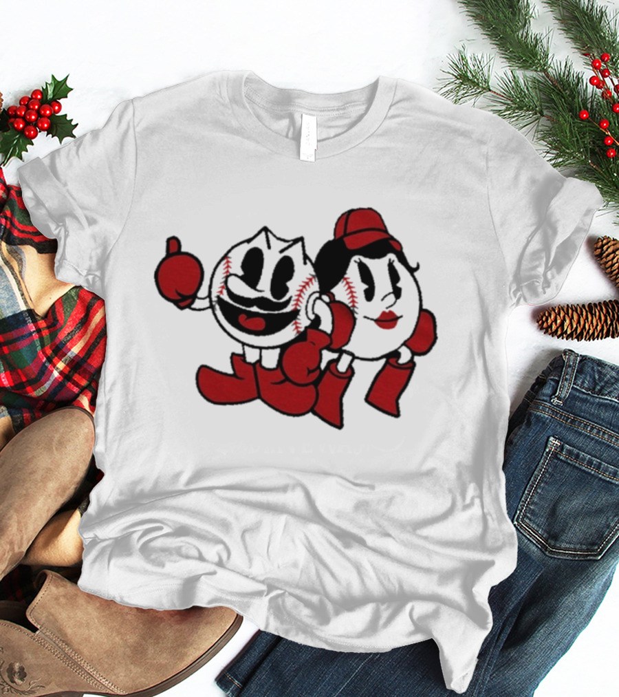 Cincy Mr. And Ms. Baseball Characters With Red Gloves And Boots T-Shirt