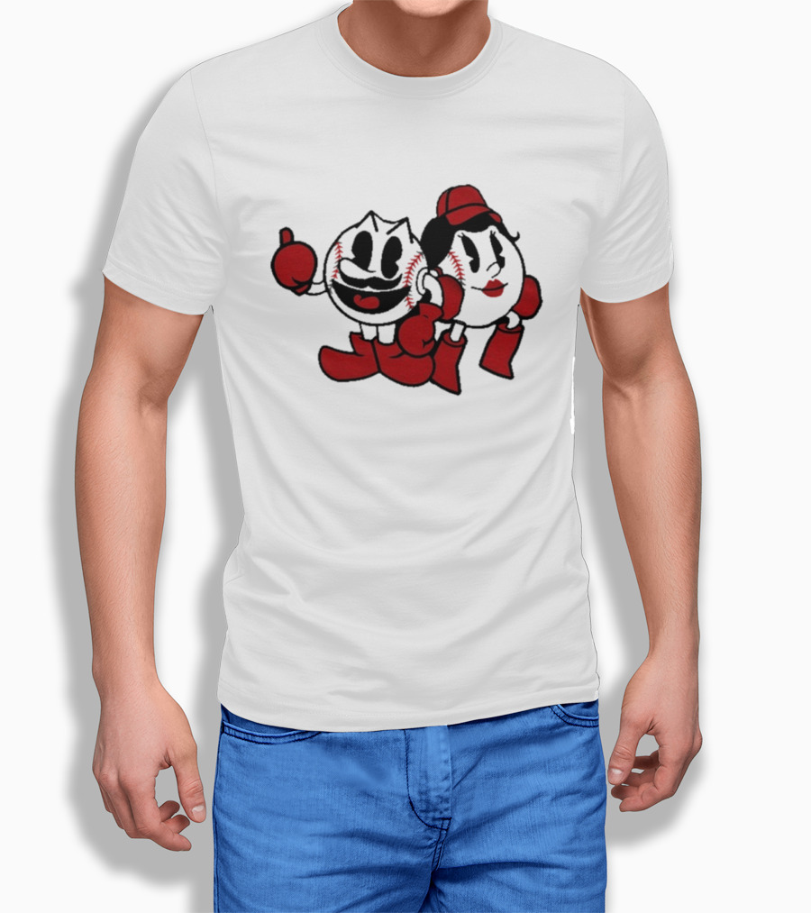 Cincy Mr. And Ms. Baseball Characters With Red Gloves And Boots T-Shirt