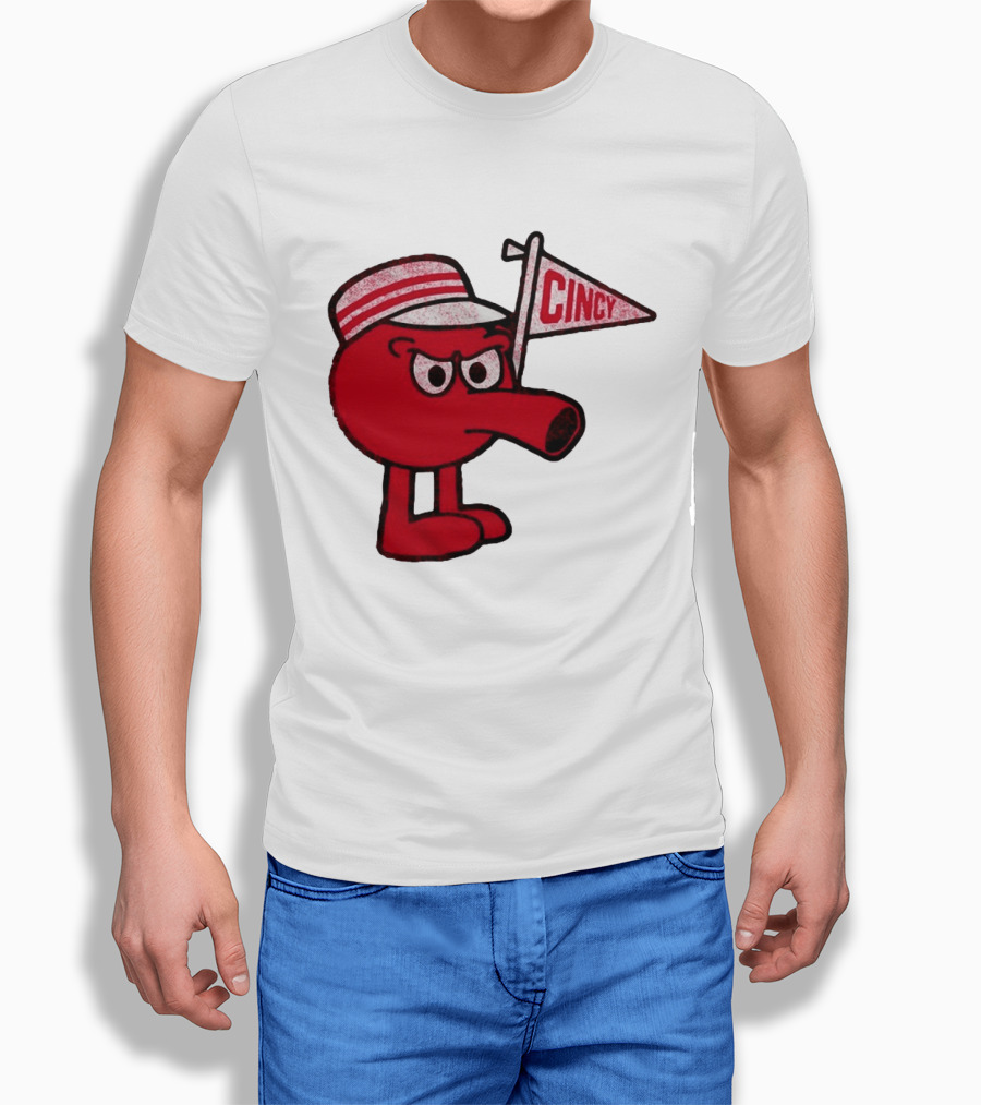 Cincy Redbert Cartoon Character With Striped Hat And Flag T-Shirt
