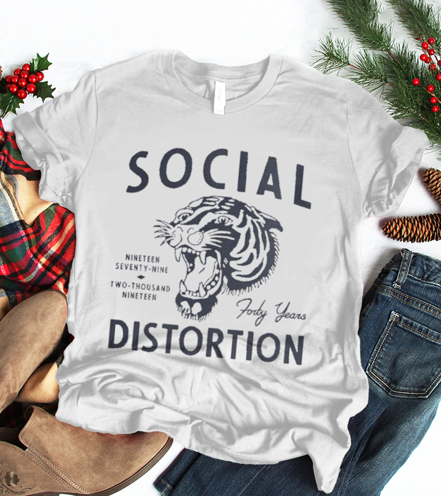 Social Distortion Forty Years Nineteen Seventy Nine Two Thousand Nineteen Tiger Head T-Shirt
