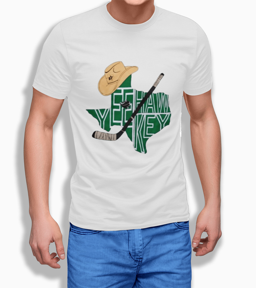 Texas Hockey Yeehaw Stars Cowboy Hat Hockey Stick 2026 Casey DeSmith Jake Oettinger Appreciation Night T-Shirt