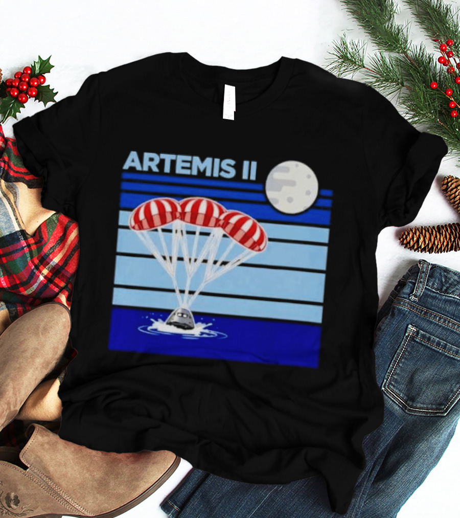 Artemis II Splashdown Red Parachutes Lunar Moon Landing T-Shirt